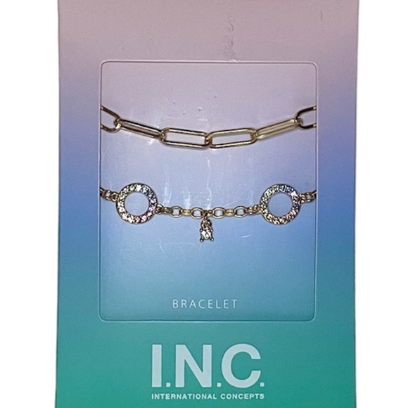 INC International Concepts Pavé Ring and Chain Link Gold-Tone 2 Pc Bracelet Set - Picture 10 of 10